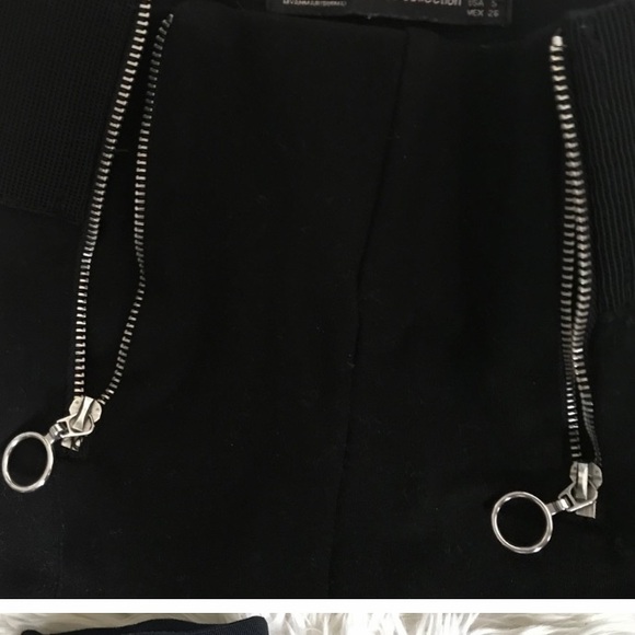 Zara Black Thick Leggings with Front Zippers Trafaluc Collection Size:Large - Picture 4 of 8